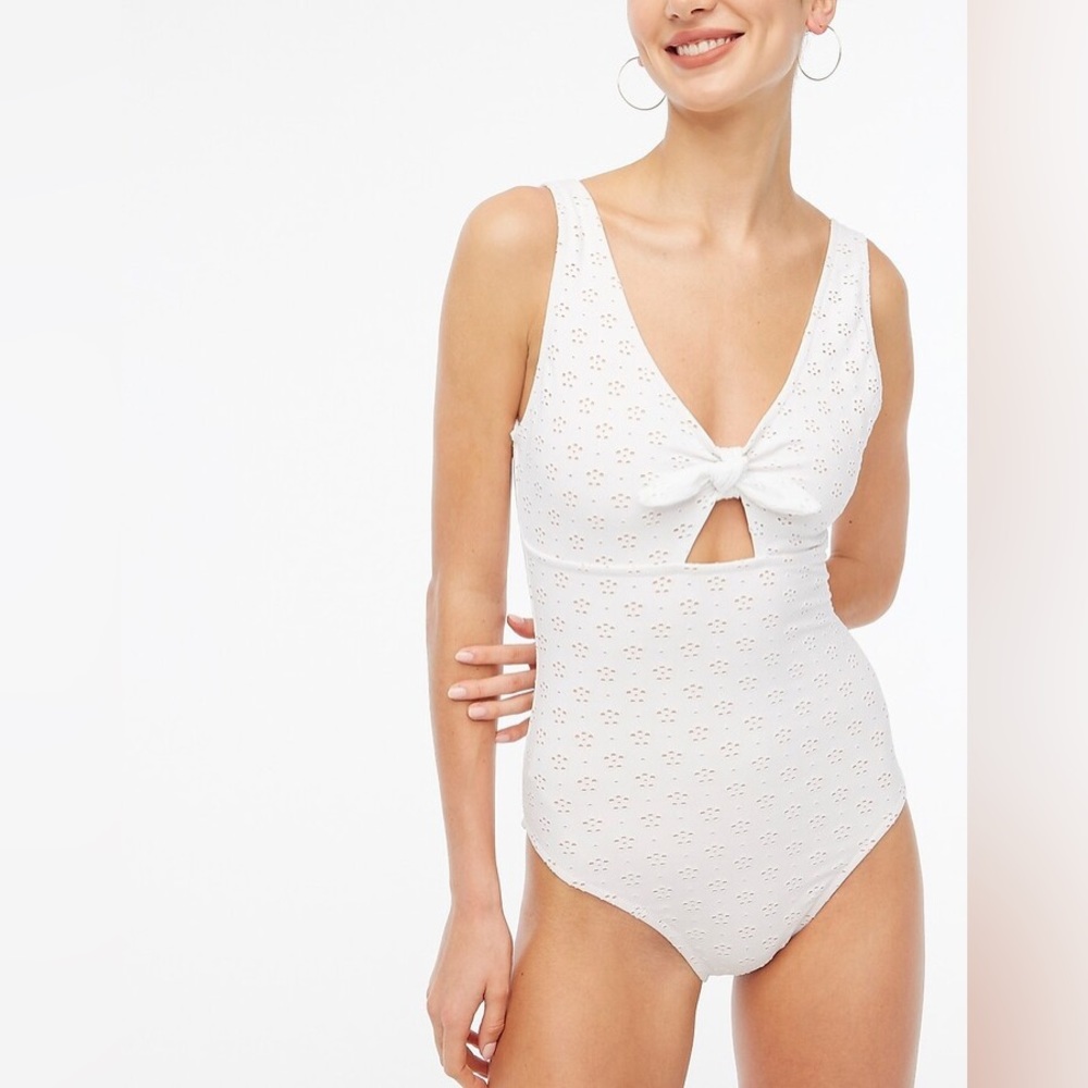J. Crew Factory white eyelet cutout swimsuit